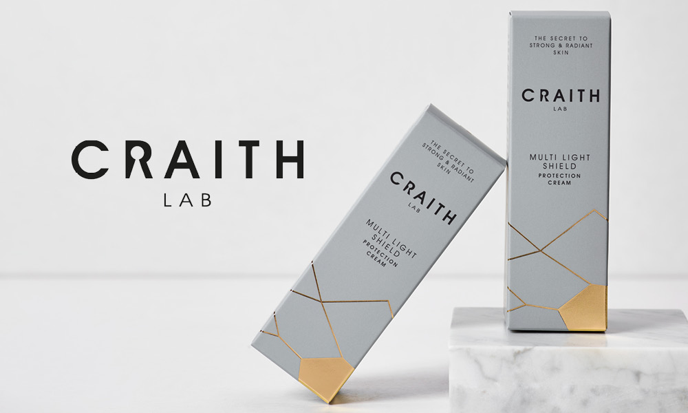 Craith Lab Logo neben zwei Verpackungen der Multi Light Shield Protection Cream